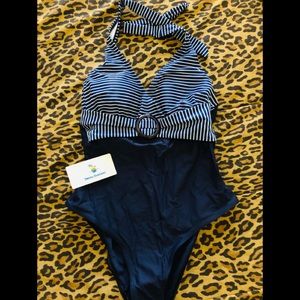 Beachsissi Large Navy Halter One Piece Swim